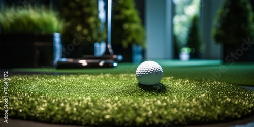 Golf sphere on raised platform in virtual reality. photo