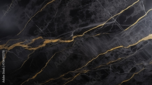 Luxurious black marble with intricate gold and white patterns  creating a textured and sophisticated backdrop.