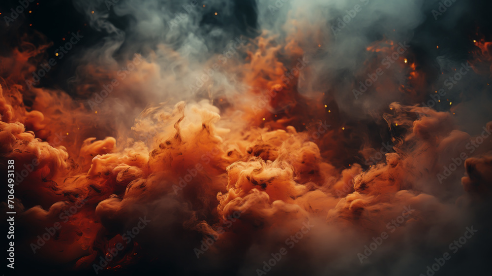 Ink water explosion effect. Orange fire flames. Abstract art background