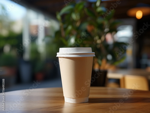Close-up of disposable cup on table  take away paper cup  Generated AI