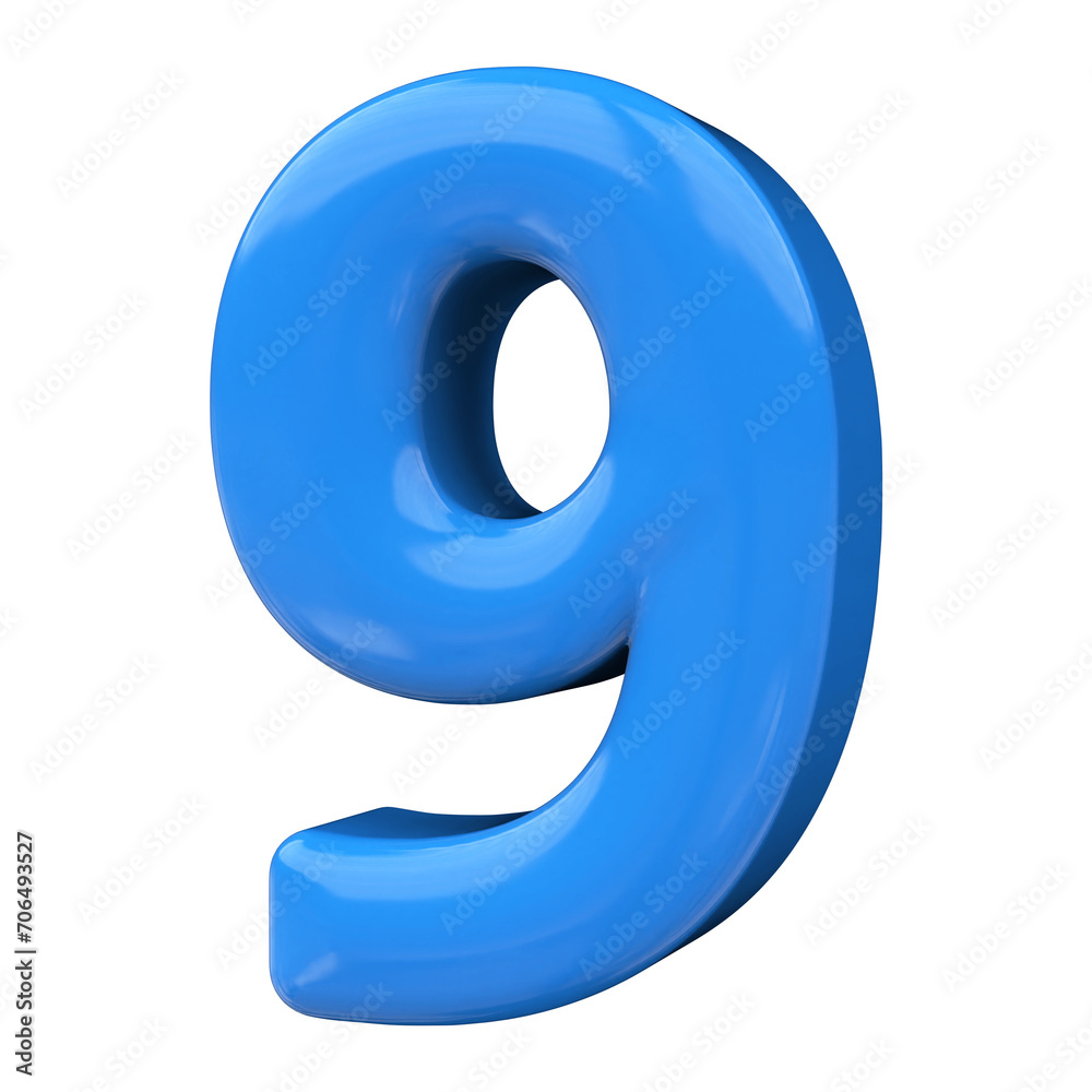 9 number blue 3d render