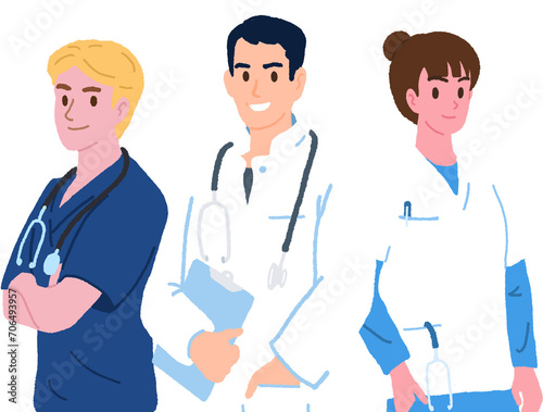 Healthcare medicine professional and doctors character concept. Group of hospital medical people in flat style of png.