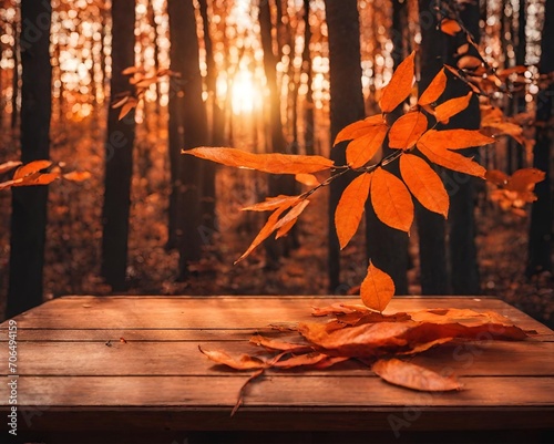 Empty Wooden Table With Autumn Background