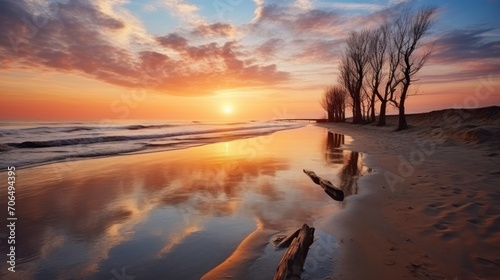 The Enchanting Beachfront of the Baltic Sea Illuminated by Sunrise photo