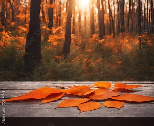 Empty Wooden Table With Autumn Background