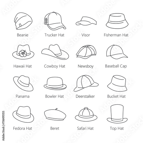 Mens Hats or Headdresses Vector Set