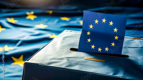A voting ballot box with the flag of the European Union	 photo