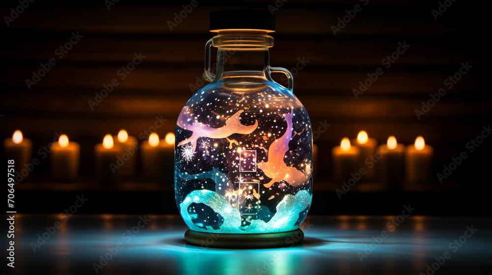 Love elixir, magic spell or poison in glass bubble.