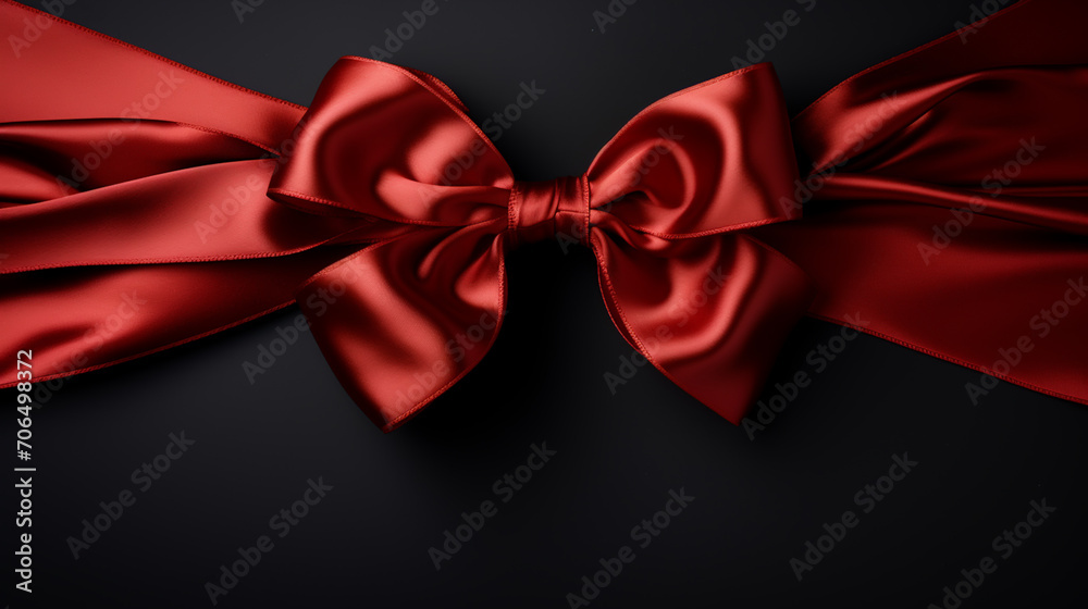 greeting card with realistic red bow on a black background
