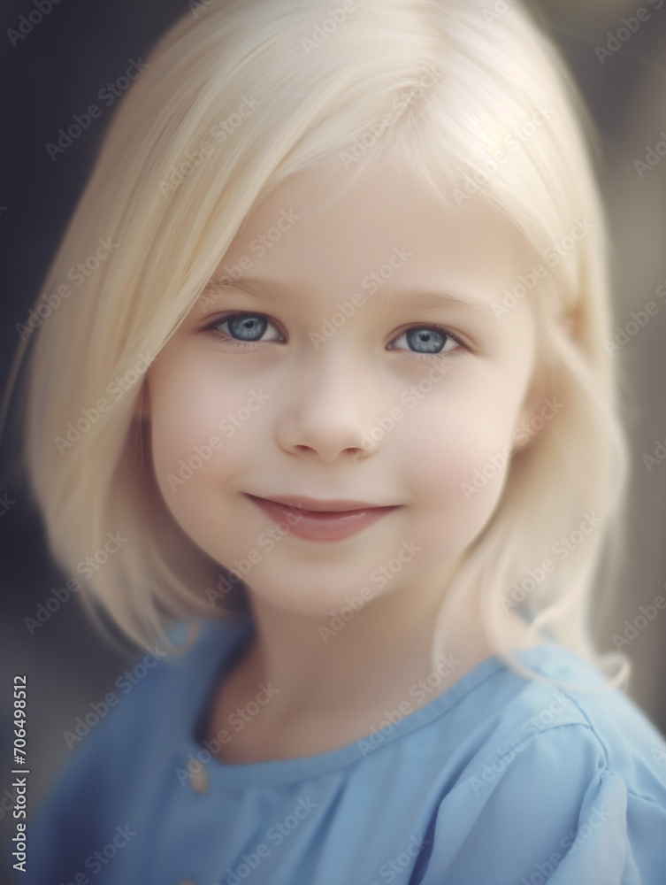Close up portrait of a little smiling girl with long blond hair and blue eyes. Happy little girl Close up portrait of a little smiling girl with long blond hair and blue eyes. Happy little girl