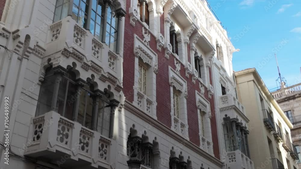 Cinematic view of Spanish building. Historical old landmarks of architecture. Cinematic view of Spanish building. Historical old landmarks of architecture.
