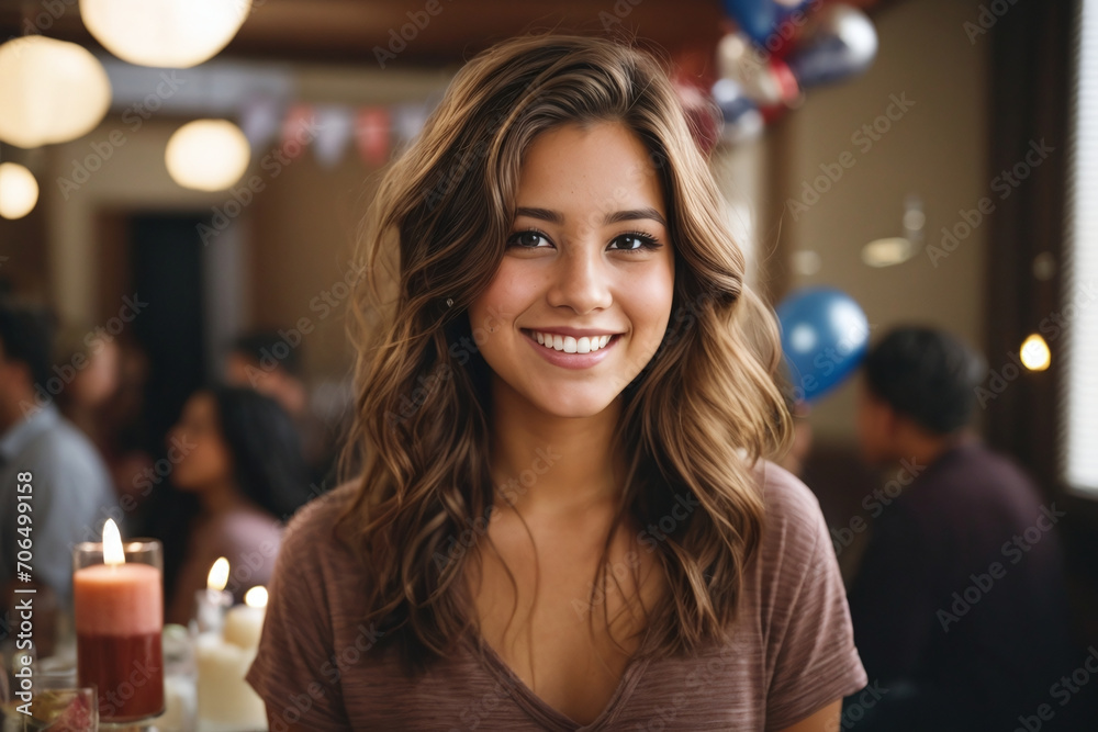 young woman portrait in the birthday party - obrazy, fototapety, plakaty 