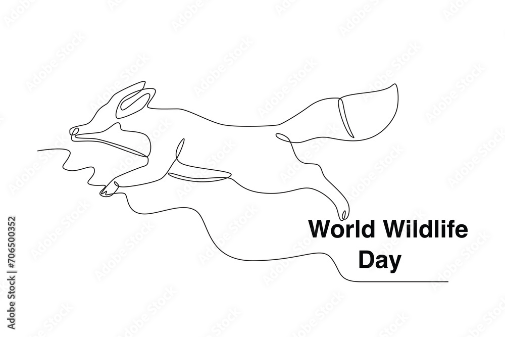 Obraz premium A fox runs fast. World Wildlife Day one-line drawing