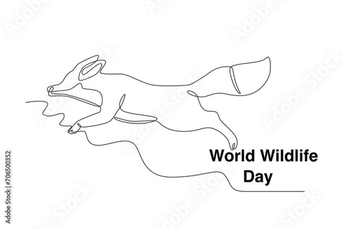 A fox runs fast. World Wildlife Day one-line drawing