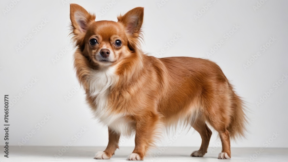 Red chihuahua dog on grey background