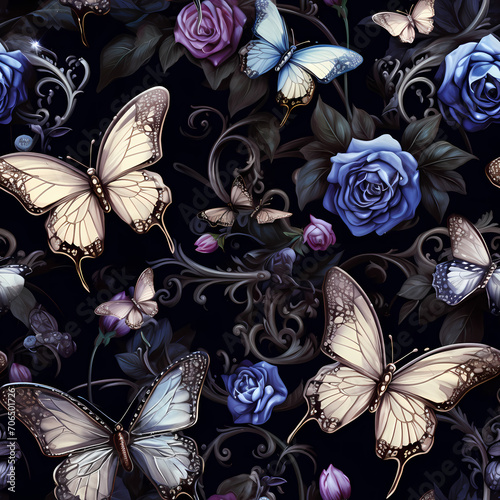 Dark Roses & Butterflies Pattern