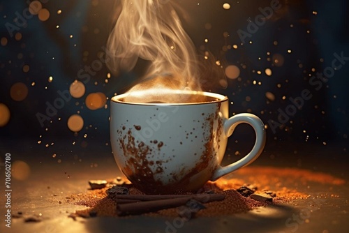 Photo of a mug filled with coffee. Generative AI