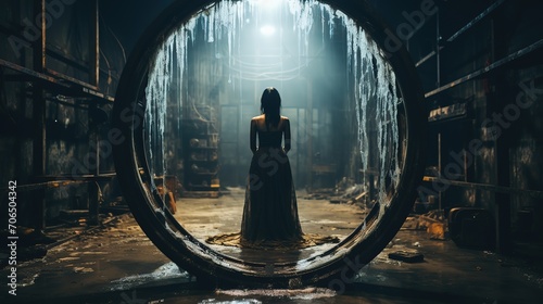 A dark and eerie scene of a scary environment with ghosts or spiritual horror beings