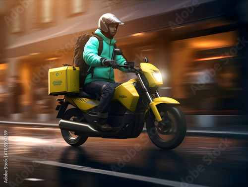 Motorbike Food Delivery Guy in Work in a City AI Artwork © boscorelli