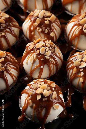 Close up of white chocolate candies with nuts