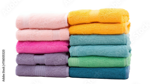 stack of colored towels isolated on transparent background