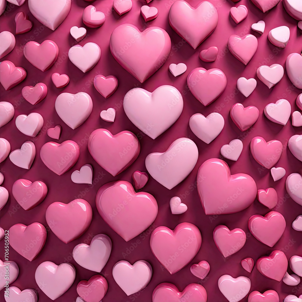 Collection of hearts varying in shades from pastel pinks to deep crimsons surface textures