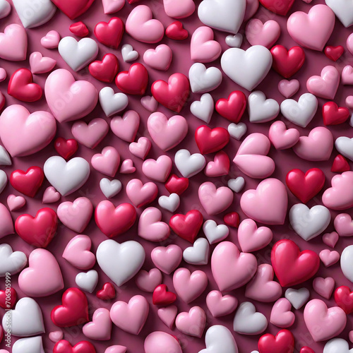 Collection of hearts varying in shades from pastel pinks to deep crimsons surface textures