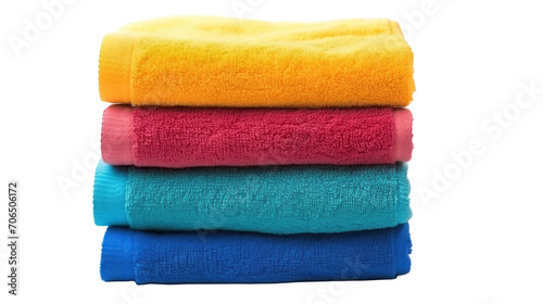 stack of colored towels isolated on transparent background