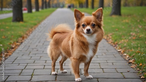Red chihuahua dog walking in the park