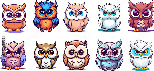 Cute owl, cartoon style illustration, on transparent background