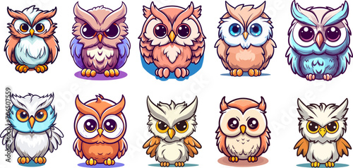Cute owl, cartoon style illustration, on transparent background