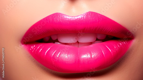 Glamorous Lips with Pink Lipstick - Beauty and Fashion Editorial photo