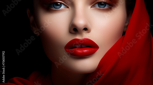 Red Lips Elegance  Close-Up Beauty and Glamour in Vibrant Passion