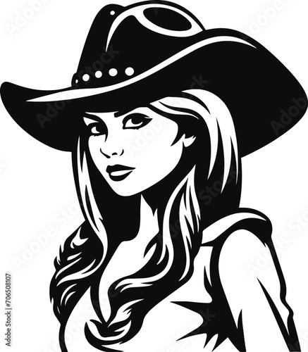Girl Cowboy in a hat, Black Woman Cowboy silhouette, Woman in hat Vector illustration