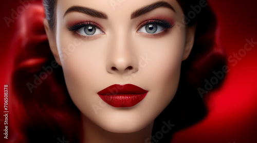 Bold Elegance  Commercial Portrait of a Woman with Red Lips and Lipstick