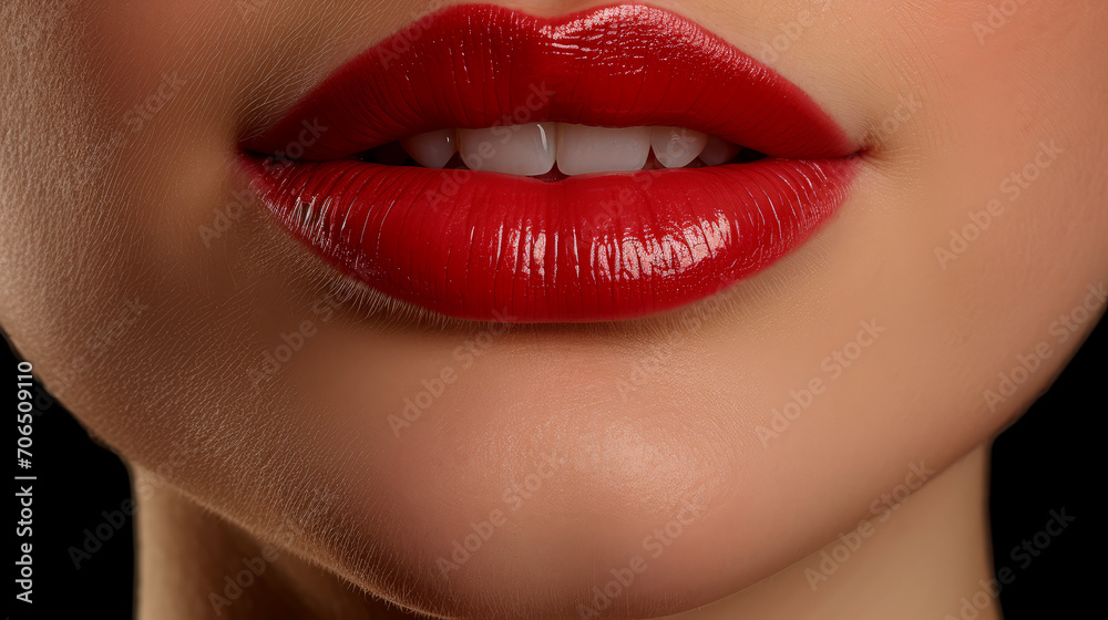 Closeup of Stunning Red Lips with Luxurious Lip Gloss Closeup of Stunning Red Lips with Luxurious Lip Gloss