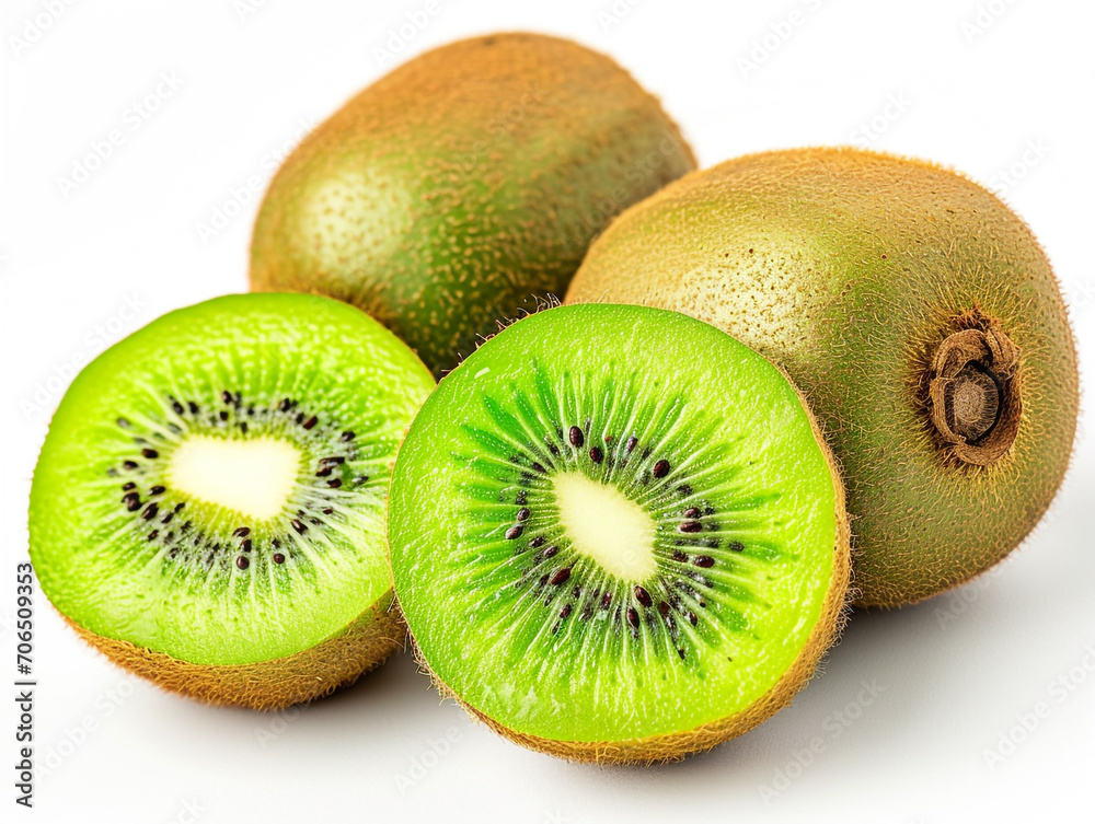 Obraz premium Fresh kiwi fruits isolated on white background. Minimalist style.