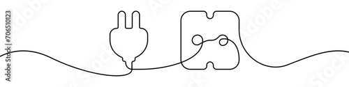Socket, plug line continuous drawing vector. One line Socket vector background. plug icon. Continuous outline of a Socket, plug.
