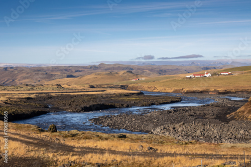 Autumn country with a river, east Iceland