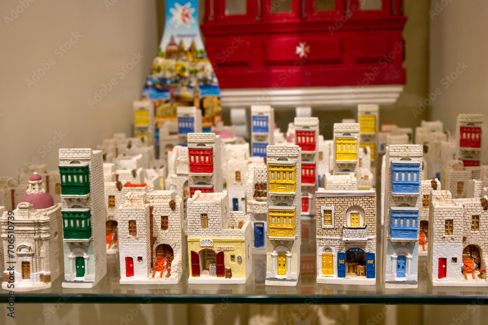 Souvenir small houses with colorful balcony for sale in Gozo, Malta