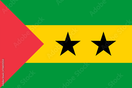 Flag of Sao Tome and Principe. Red-yellow-green flag with two stars. State symbol of the Democratic Republic of Sao Tome and Principe. photo