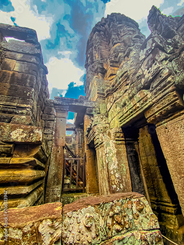 The three-level Mount Bayon Temple  a temple of the Khmer civilization  located on the territory of Angkor in Cambodia