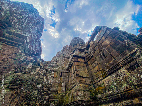 The three-level Mount Bayon Temple, a temple of the Khmer civilization, located on the territory of Angkor in Cambodia