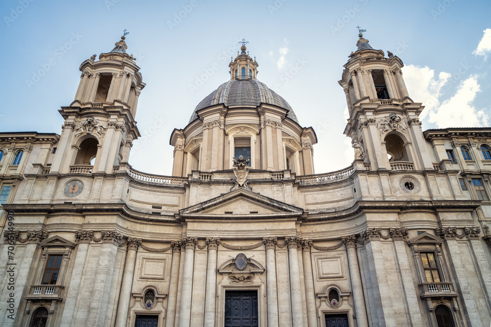 Beautiful front facade of the church of Sant'Agnese in Agone at Piazza Navona, Rome, Italy