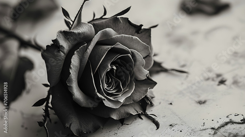 A mysterious black rose with thorns isolated on a white background for design layouts, photo