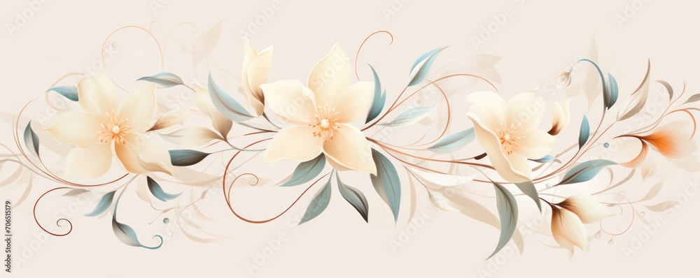 Ivory pastel template of flower designs with leaves 