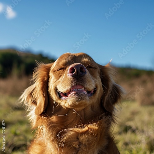 happy dog with closed eyes on a sunny day