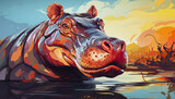 Vector portrait of adult hippopotamus