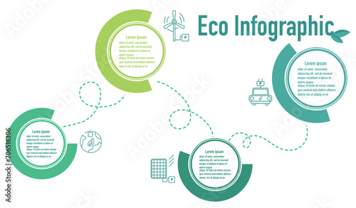 Infographic renewable and sustainable energy template. information elements step eco green workflow 4 topics