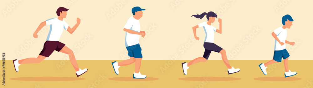 Fototapeta premium set of vectors of people of different ages running